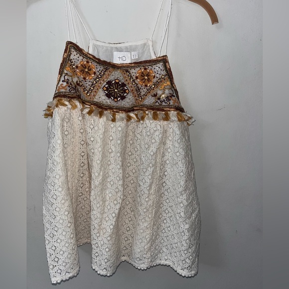 Sz 12 ANTHROPOLOGIE HD PARIS EMBELLISHED WOMENS TANK TOP CREAM COLOR - Picture 3 of 14